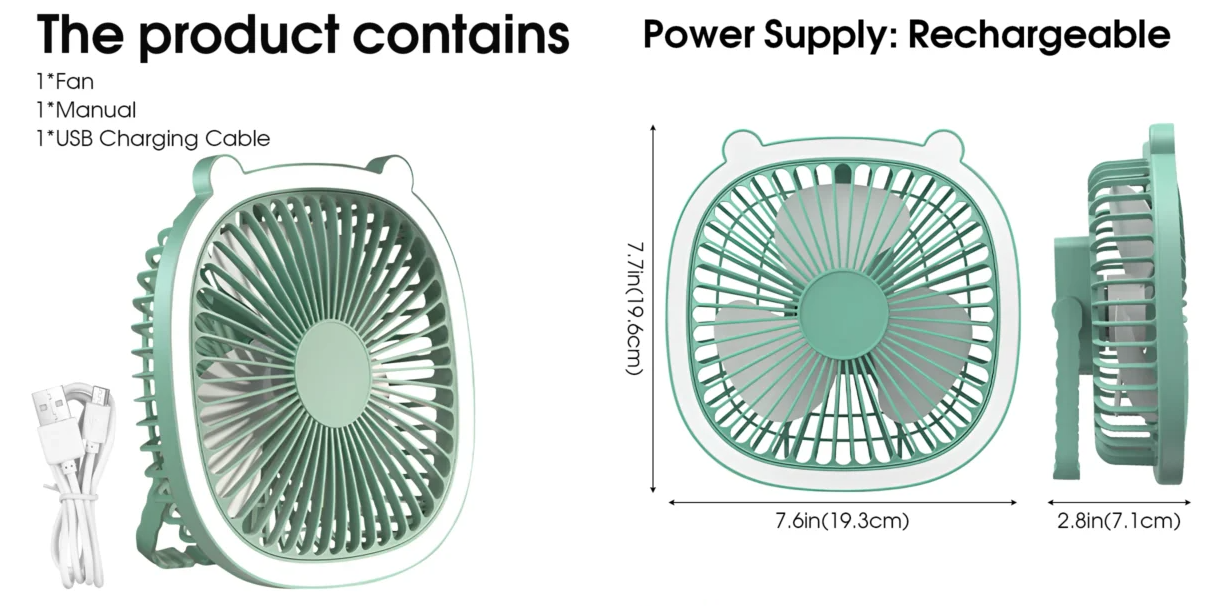 Portable Desktop Fan With light
